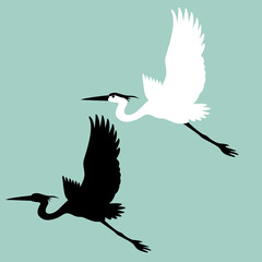 heron vector illustration, flat style, black silhouette