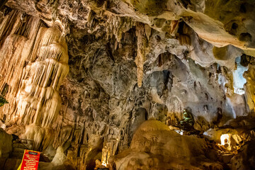 Wat tham Pu Wa temple in the cave in Kanchanaburi, Thailand