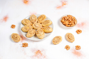 Fototapeta na wymiar Homemade delicious organic walnut cookies.