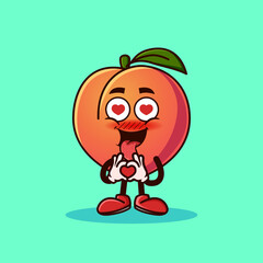 Cute Peach fruit character with love emote. Fruit character icon concept isolated. flat cartoon style Premium Vector