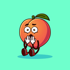Cute Peach fruit character shocked. Fruit character icon concept isolated. Emoji Sticker. flat cartoon style Vector