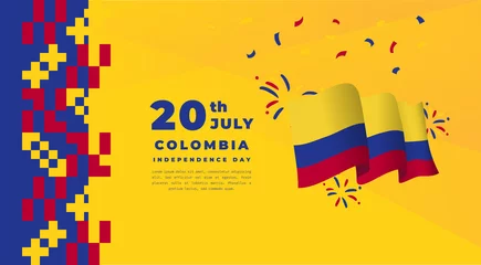Foto op Canvas Banner illustration of Colombia independence day celebration. Waving flag and hands clenched. Vector illustration. © armankra19
