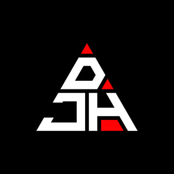 DJH triangle letter logo design with triangle shape. DJH triangle logo design monogram. DJH triangle vector logo template with red color. DJH triangular logo Simple, Elegant, and Luxurious Logo. DJH 