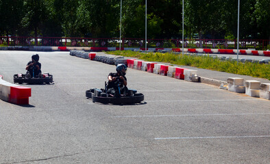 Nur-Sultan, Kazakhstan, June 26, 2021. Karting in the city park. High quality photo