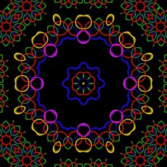 Mandala pattern design with black background.
