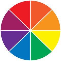 an 8 color color wheel on white background