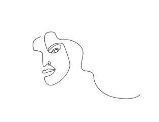 Silhouettes of girl face drawing one line art - vector logo illustration - plus size woman concept -