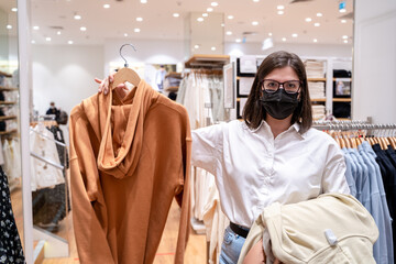 Personal private shopping tour with stylist.Professional individual assistance for client,shopper,woman in store.Choosing,buying stylish fashion clothes for trendy look.Sale in mall,boutique,showroom