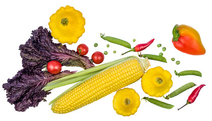 bright delicious vegetables for eating corn tomatoes peppers peas