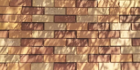 luxury interior and exterior red and brown brick stone block wall abstract geometric architecture background texture pattern with sunlight and tree leaves black shadow. Beautiful close up macro view.