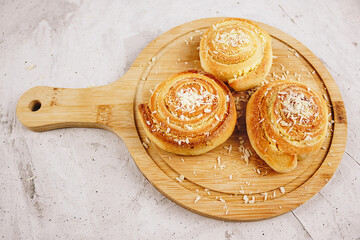 Homemade sweet three buns with coconut