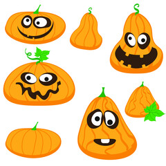halloween, pumpkin, autumn, vector, orange, holiday, set, illustration, october, cartoon, icon, face, celebration, horror, scary, evil, fun, jack, design, symbol, lantern, fall, vegetable, spooky, art