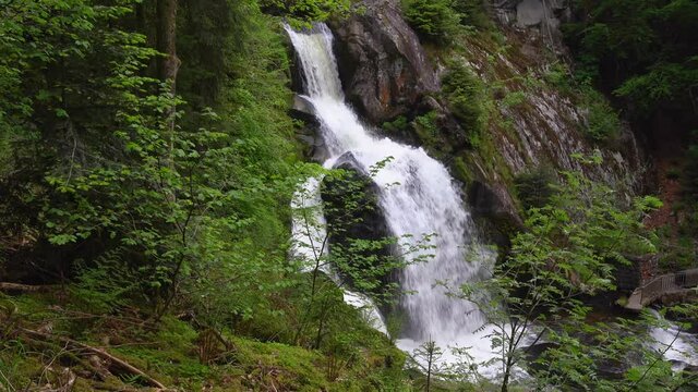 A closeup view of the Triberg waterfall in the Black Forest in Germany in 4K