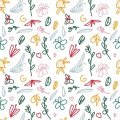 Seamless pattern with simple floral elements in the doodle style.