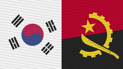 Angola and South Korea Two Half Flags Together Fabric Texture Illustration