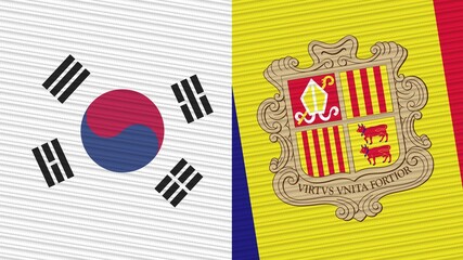 Andorra and South Korea Two Half Flags Together Fabric Texture Illustration