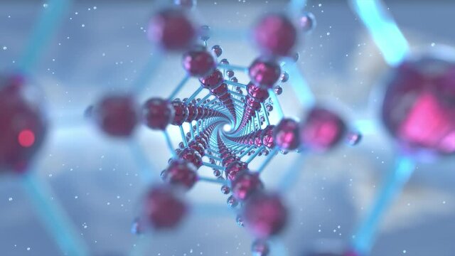 Animation into molecular structure Molecules. Molecules that are laid out in an orderly row. 3D illustration. 
