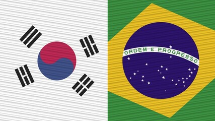 Brazil and South Korea Two Half Flags Together Fabric Texture Illustration