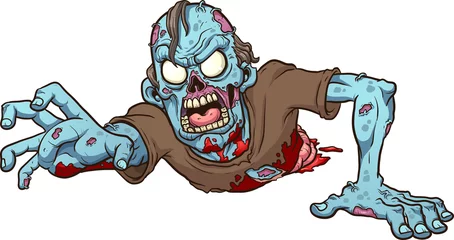 Fotobehang Cartoon blue crawling zombie reaching out. Vector clip art illustration with simple gradients. All in a single layer. © Memoangeles