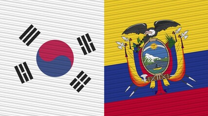 Ecuador and South Korea Two Half Flags Together Fabric Texture Illustration
