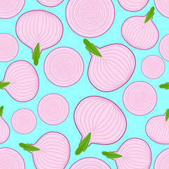 Onion pattern seamless. Bulb and slice background. Vegetable texture