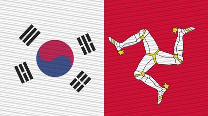Isle Of Man and South Korea Two Half Flags Together Fabric Texture Illustration