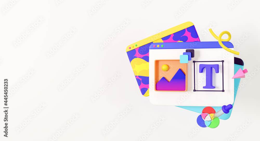 Fototapete web design development, design studio, creative process. 3d render