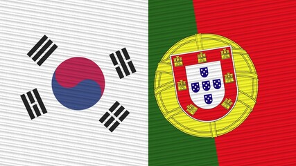 Portugal and South Korea Two Half Flags Together Fabric Texture Illustration