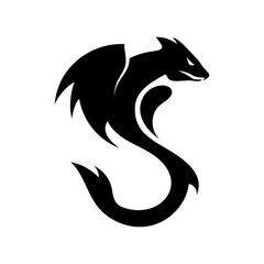 Black dragon logotype vector design isolated on white background. Creative modern icon template for Asian, Japanese, or Chinese design. Dragon silhouette for company logo.