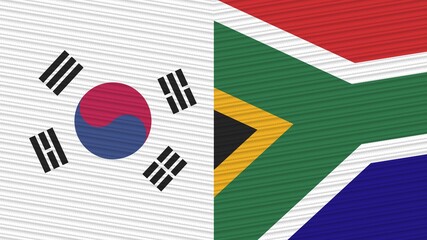 South Africa and South Korea Two Half Flags Together Fabric Texture Illustration