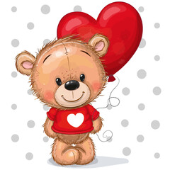 Teddy bear in a red sweater with a red balloon