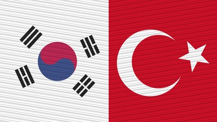 Turkey and South Korea Two Half Flags Together Fabric Texture Illustration