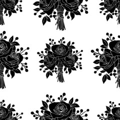 Seamless pattern, bouquet of roses, ornament for wallpaper and fabric, floral background