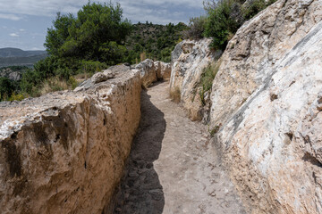 Passages and tunnels excavated in the rock by the ancient Romans, to build the aqueduct of Chelva,...