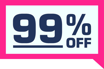99% off. discount on red sale tag, gift card in comic balloon format. percent discount number on badge. Flat offer stamp. for use in online stores, flyers and digital marketing