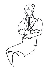 One line drawing of businesswoman with backache.
One continuous line drawing of tummy ache.