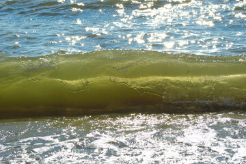 The frozen sea wave illuminated by the sun.