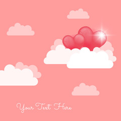 Valentines day sale background with Heart Balloons and clouds. Paper cut style. Can be used for Wallpaper, flyers, invitation, posters, brochure, banners. Vector illustration.
