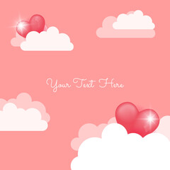 Valentines day sale background with Heart Balloons and clouds. Paper cut style. Can be used for Wallpaper, flyers, invitation, posters, brochure, banners. Vector illustration.