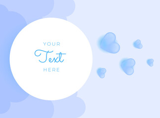 Happy birthday template in shape of heart flying on calm blue background. Vector symbols of love for Happy Women's, Mother's, Valentine's Day, birthday greeting card design. Social media post template