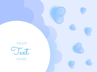 Happy birthday template in shape of heart flying on calm blue background. Vector symbols of love for Happy Women's, Mother's, Valentine's Day, birthday greeting card design. Social media post template