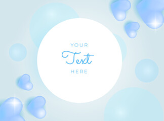 Happy birthday template in shape of heart flying on calm blue background. Vector symbols of love for Happy Women's, Mother's, Valentine's Day, birthday greeting card design. Social media post template