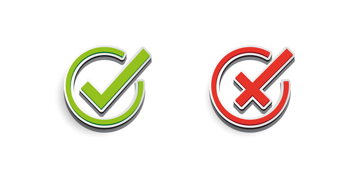 Green checkmark and red cross icon. symbol of approved and reject.