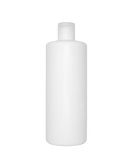 White plastic bottle isolated on white background. Cosmetic packaging mock up. Body cream, lotion, shampoo or shower gel container.
