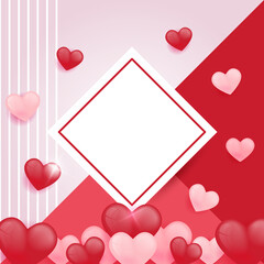 Happy Valentine's Day banners, paper art style. Happy Valentine's Day banner. Holiday background design with big heart made of pink, red and blue Origami Hearts on black fabric background. Square art