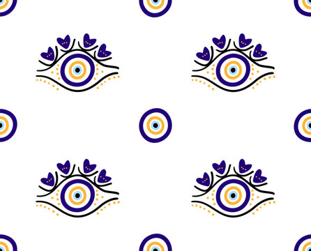 Seamless pattern with Turkish evil eye bead. Good luck. Turkish tile. Oriental ottoman design vector background. Perfect for wallpapers, pattern fills, web page backgrounds, surface textures, textile