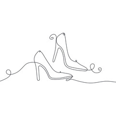 Single line. Heels. One single line drawing of heels isolated on white background. Beautiful hand draw design vector illustration for posters, wall art, tote bag, mobile case, t-shirt print
