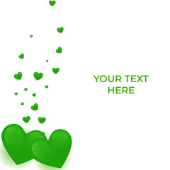 Valentine love day background for presentation design. Frame with heart decoration in white background. Universal green love 3d realistic social media template design