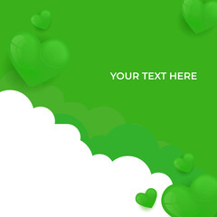 Valentine love day background for presentation design. Frame with heart decoration in white background. Universal green love 3d realistic social media template design