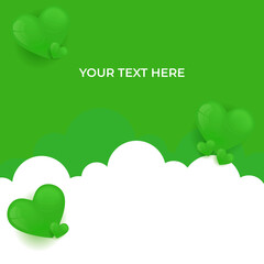 Valentine love day background for presentation design. Frame with heart decoration in white background. Universal green love 3d realistic social media template design